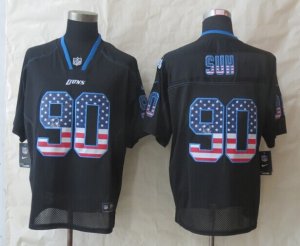 Nike Detroit Lions #90 Suh Black Jerseys(Elite USA Flag Fashion)