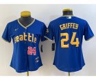 Women's Seattle Mariners #24 Ken Griffey Number Blue 2023 City Connect Cool Base Stitched Jersey