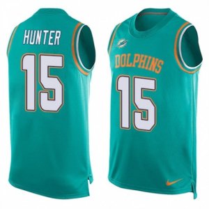 Mens Nike Miami Dolphins #15 Justin Hunter Limited Aqua Green Player Name & Number Tank Top NFL Jersey