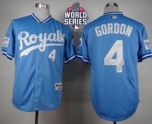 Kansas City Royals #4 Alex Gordon Light Blue 1985 Turn Back The Clock Wã€€2015 World Series Patch Stitched MLB Jersey