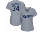 Women Majestic Los Angeles Dodgers #34 Fernando Valenzuela Replica Grey Road 2017 World Series Bound Cool Base MLB Jersey