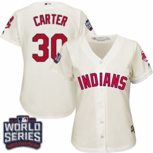 Womens Majestic Cleveland Indians #30 Joe Carter Authentic Cream Alternate 2 2016 World Series Bound Cool Base MLB Jersey