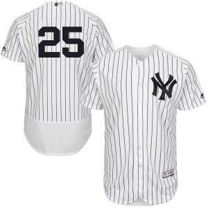 Men\'s Majestic New York Yankees #25 Mark Teixeira White Navy Flexbase Authentic Collection MLB Jersey