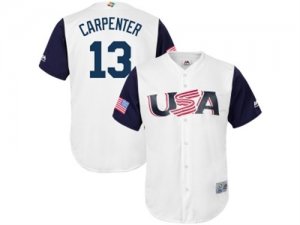 Mens USA Baseball #13 Matt Carpenter Majestic White 2017 World Baseball Classic Jersey