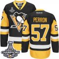 Mens Reebok Pittsburgh Penguins #57 David Perron Premier Black Gold Third 2016 Stanley Cup Champions NHL Jersey