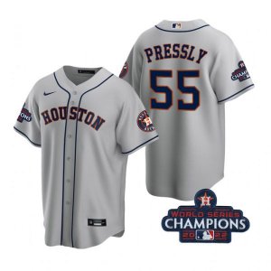 Astros #55 Ryan Pressly Gray 2022 World Series Champions Cool Base Jersey