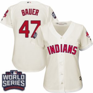 Womens Majestic Cleveland Indians #47 Trevor Bauer Authentic Cream Alternate 2 2016 World Series Bound Cool Base MLB Jersey