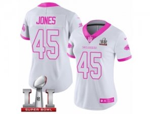 Womens Nike Atlanta Falcons #45 Deion Jones Limited White Pink Rush Fashion Super Bowl LI 51 NFL Jersey