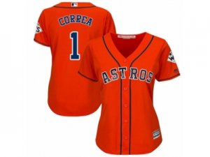 Women Majestic Houston Astros #1 Carlos Correa Replica Orange Alternate 2017 World Series Bound Cool Base MLB Jersey