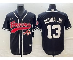 Men\'s Atlanta Braves #13 Ronald Acuna Jr Black Cool Base Stitched Baseball Jersey1