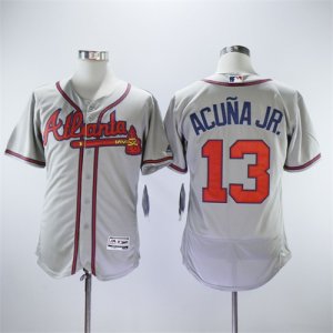 Braves #13 Ronald Acuna Jr. Gray Flexbase Jersey