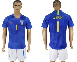 Brazil 1 ALISSON Away 2018 FIFA World Cup Soccer Jersey