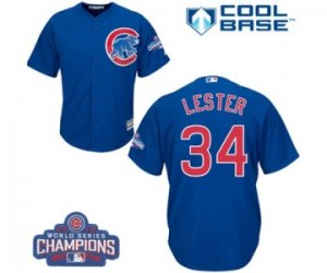 Youth Majestic Chicago Cubs #34 Jon Lester Authentic Royal Blue Alternate 2016 World Series Champions Cool Base MLB Jersey