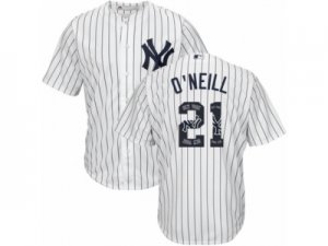 Mens Majestic New York Yankees #21 Paul ONeill Authentic White Team Logo Fashion MLB Jersey