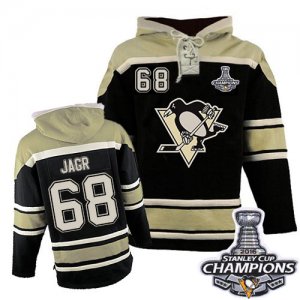 Mens Old Time Hockey Pittsburgh Penguins #68 Jaromir Jagr Authentic Black Sawyer Hooded Sweatshirt 2016 Stanley Cup Champions Bound