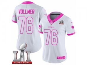 Womens Nike New England Patriots #76 Sebastian Vollmer Limited WhitePink Rush Fashion Super Bowl LI 51 NFL Jersey