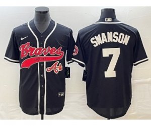 Men\'s Atlanta Braves #7 Dansby Swanson Black Cool Base Stitched Baseball Jersey