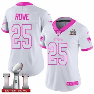 Womens Nike New England Patriots #25 Eric Rowe Limited White Pink Rush Fashion Super Bowl LI 51 NFL Jersey