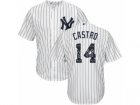 Mens Majestic New York Yankees #14 Starlin Castro Authentic White Team Logo Fashion MLB Jersey