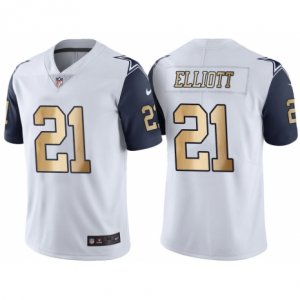 Mens Nike Dallas Cowboys #21 Ezekiel Elliott White Gold Limited Special Color Rush Jersey