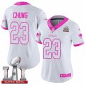 Womens Nike New England Patriots #23 Patrick Chung Limited White Pink Rush Fashion Super Bowl LI 51 NFL Jersey