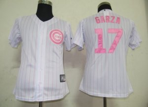 MLB Women Jerseys Chicago Cubs #17 Garza White[Pink strip]