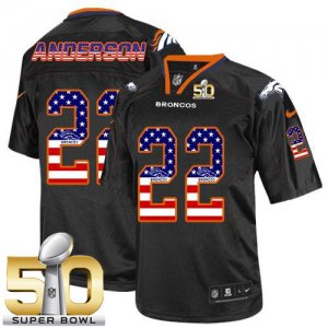 Nike Denver Broncos #22 C.J. Anderson Black Super Bowl 50 Men Stitched NFL Elite USA Flag Fashion Jersey