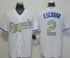 Kansas City Royals #2 Alcides Escobar White New Cool Base 2015 World Series Champions Gold Program Stitched Baseball Jersey