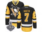 Mens Reebok Pittsburgh Penguins #7 Paul Martin Authentic Black Gold Third 2017 Stanley Cup Final NHL Jersey