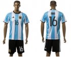 Argentina #16 Ro Jo Home Soccer Country Jersey