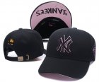 Yankees Pink Outline Team Logo Black Peaked Adjustable Hat SG