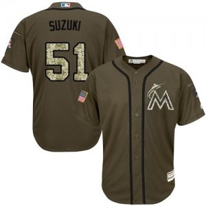 Men Florida Marlins #51 Ichiro Suzuki Green Salute to Service Stitched Baseball Jersey