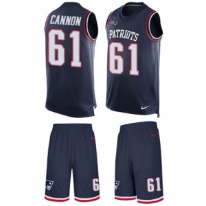 Mens Nike New England Patriots #61 Marcus Cannon Limited Navy Blue Tank Top Suit NFL Jersey