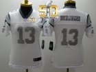 Women Nike Panthers #13 Kelvin Benjamin White Super Bowl 50 Stitched Platinum Jersey