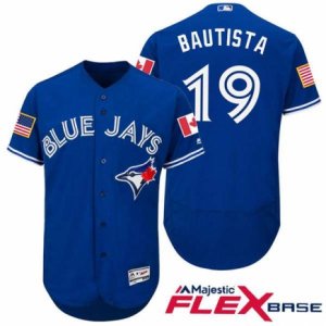 Men Toronto Blue Jays #19 Jose Bautista Blue Stars & Stripes 2016 Independence Day Flex Base Jersey