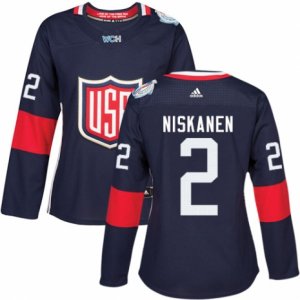 Women\'s Adidas Team USA #2 Matt Niskanen Premier Navy Blue Away 2016 World Cup Hockey Jersey