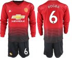 2018-19 Manchester United 6 POGBA Home Long Sleeve Soccer Jersey