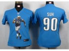 Nike Womens Detroit Lions #90 Suh Blue Portrait Fashion Game Jerseys