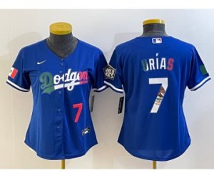 Women\'s Los Angeles Dodgers #7 Julio Urias Blue 2020 World Series Cool Base Nike Jersey2