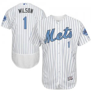 New York Mets #1 Mookie Wilson White(Blue Strip) Flexbase Authentic Collection 2016 Fathers Day Stitched Baseball Jersey