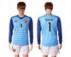 Spain #1 Casillas Blue Goalkeeper Long Sleeves Soccer Country Jersey