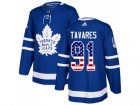 Men Adidas Toronto Maple Leafs #91 John Tavares Blue Home Authentic USA Flag Stitched NHL Jersey