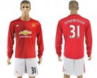Manchester United #31 Schweinsteiger Red Home Long Sleeves Soccer Club Jersey