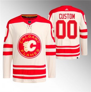 Men\'s Calgary Flames Custom 2023 Cream Classic Primegreen Stitched Jersey