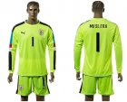 Uruguay #1 Muslera Shiny Green Long Sleeves Soccer Country Jersey