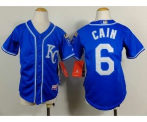 Youth mlb jerseys kansas city royals #6 cain blue[2014 new]