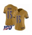Women Baltimore Ravens #15 Marquise Brown Limited Gold Inverted Legend 100th Season Football Jersey
