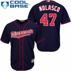 Men\'s Majestic Minnesota Twins #47 Ricky Nolasco Replica Navy Blue Alternate Road Cool Base MLB Jersey