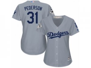 Women Majestic Los Angeles Dodgers #31 Joc Pederson Replica Grey Road 2017 World Series Bound Cool Base MLB Jersey