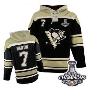 Mens Old Time Hockey Pittsburgh Penguins #7 Paul Martin Authentic Black Sawyer Hooded Sweatshirt 2016 Stanley Cup Champions Bound